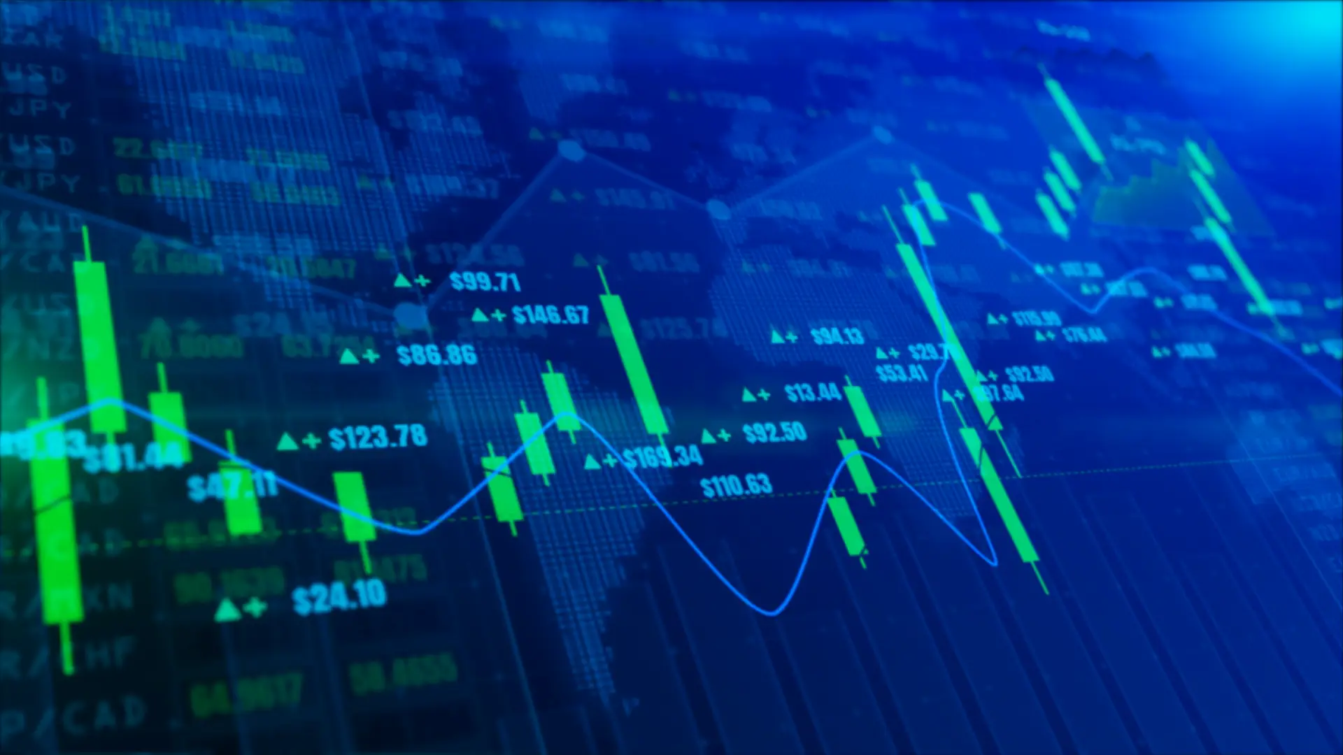 Stock market graph against a blue background.