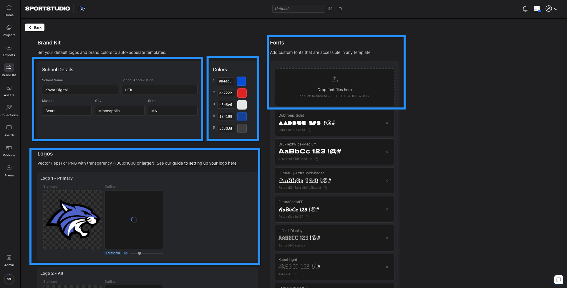 The SportStudio Brand Kit page