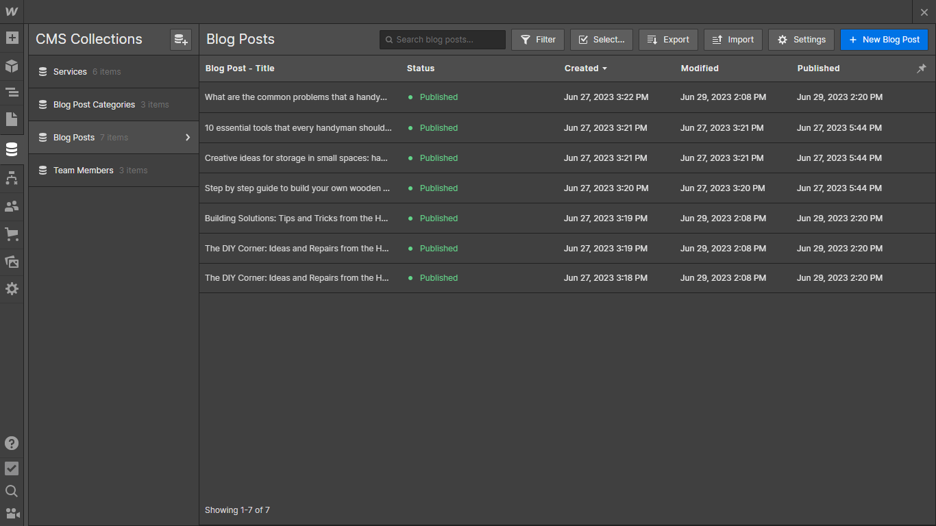 CMS Collection - Handyman X Webflow Template