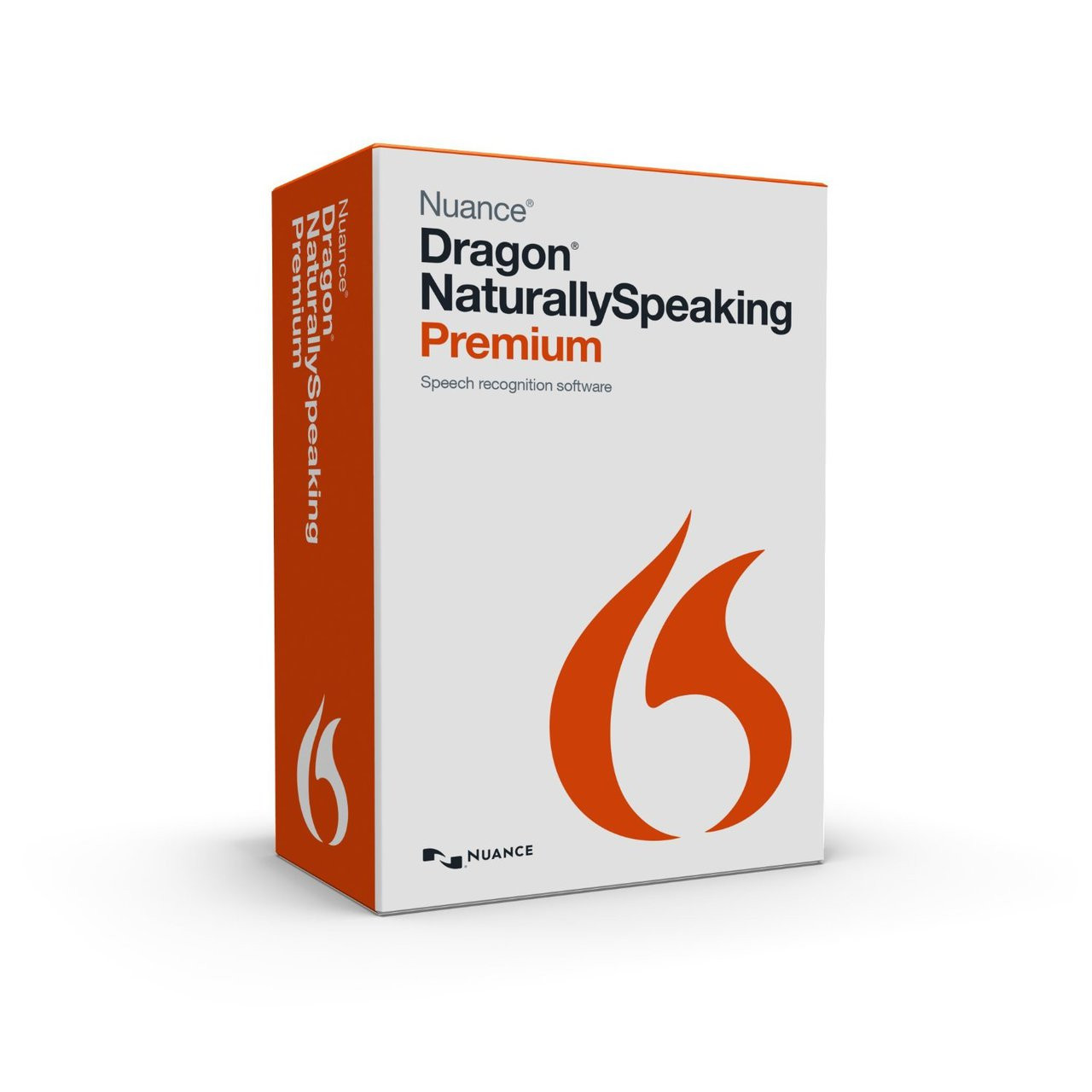 Box packaging of Nuance Dragon NaturallySpeaking Premium speech recognition software