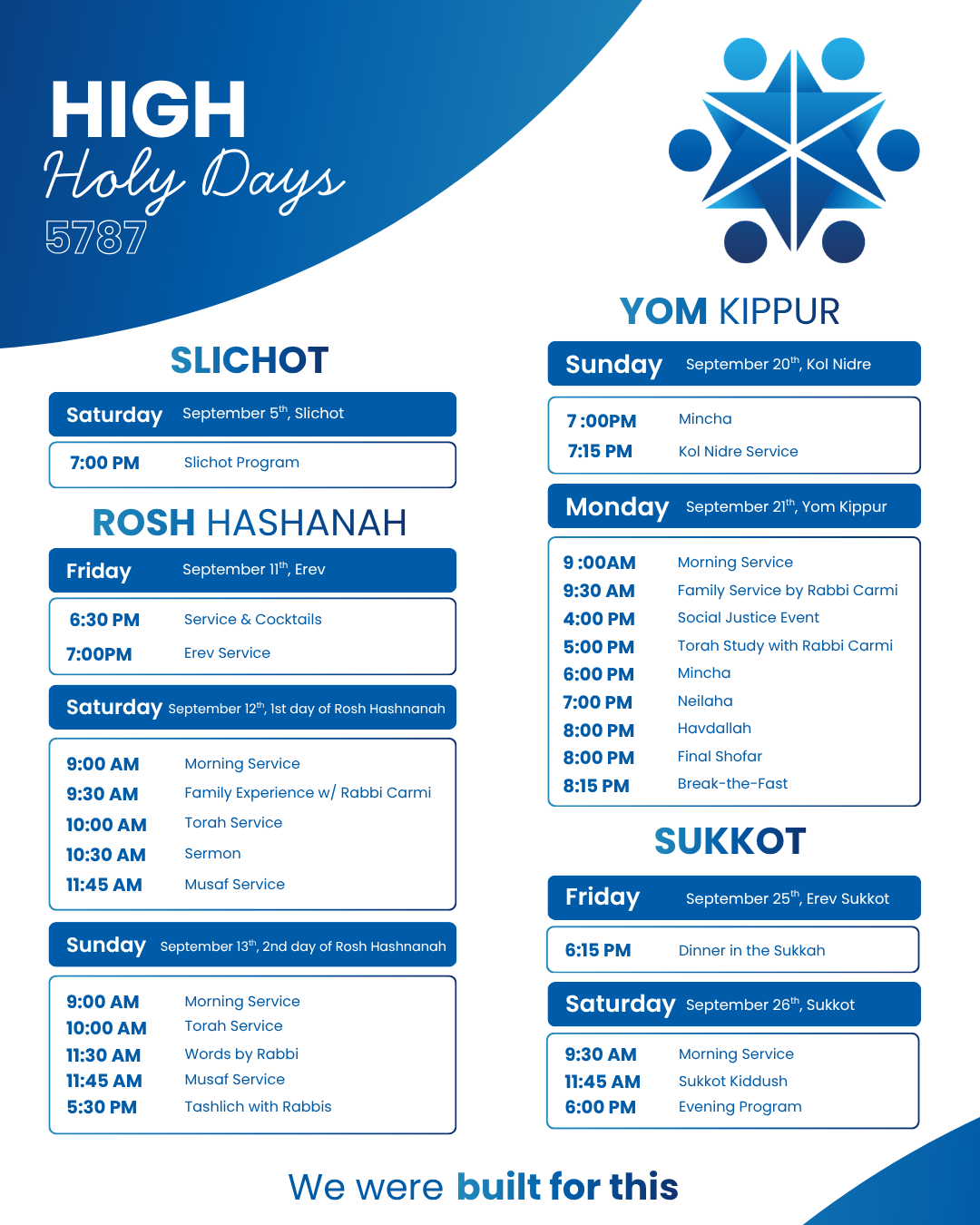 High Holy Days 5787 services schedule