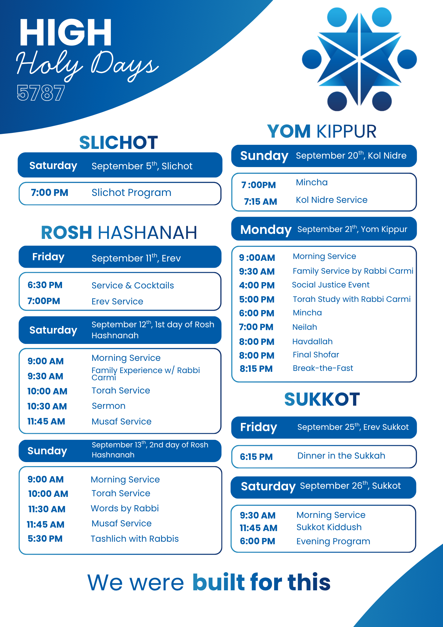 High Holy Days 5787 services schedule