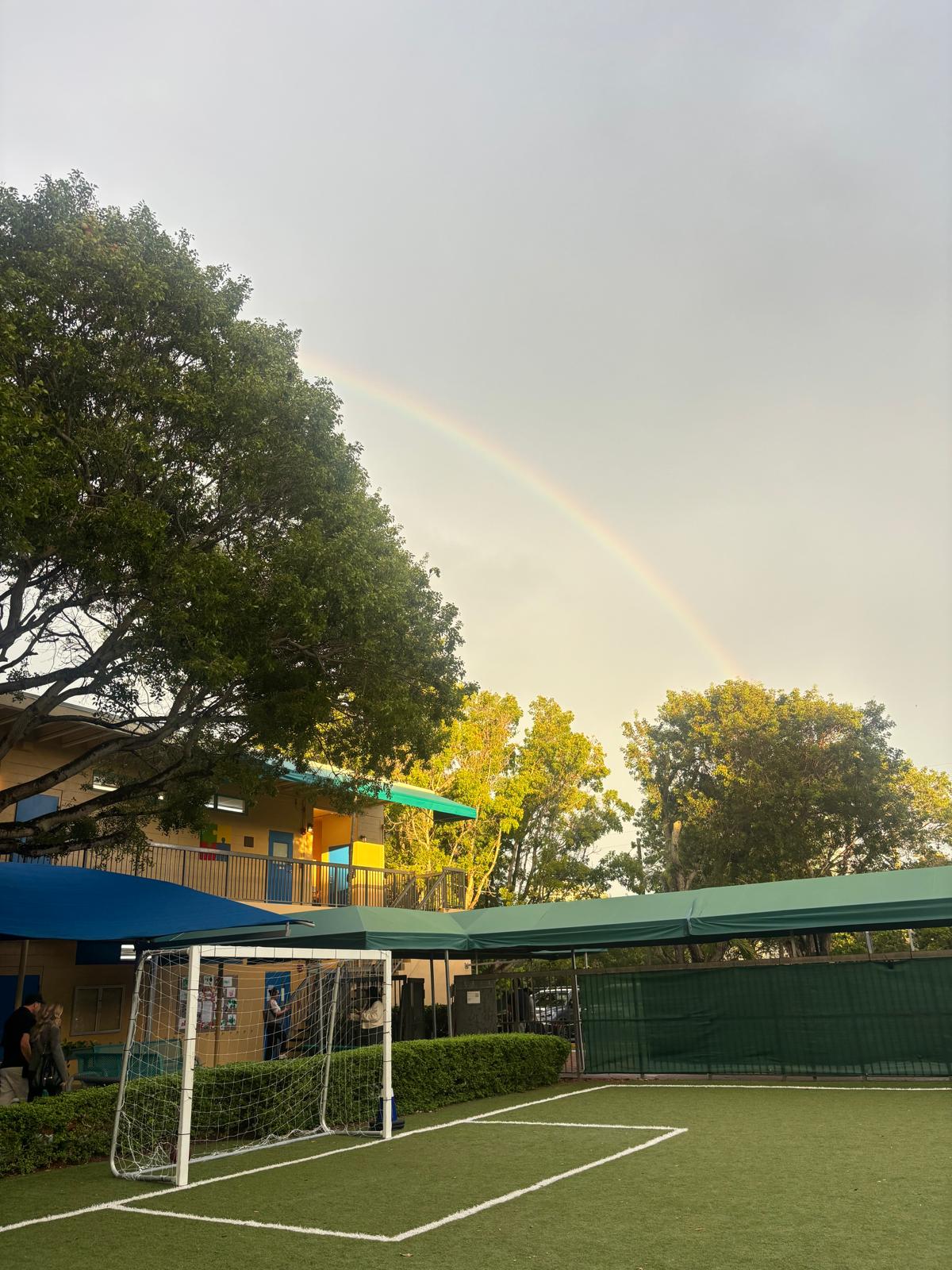 A rainbow over the Gordon School playground