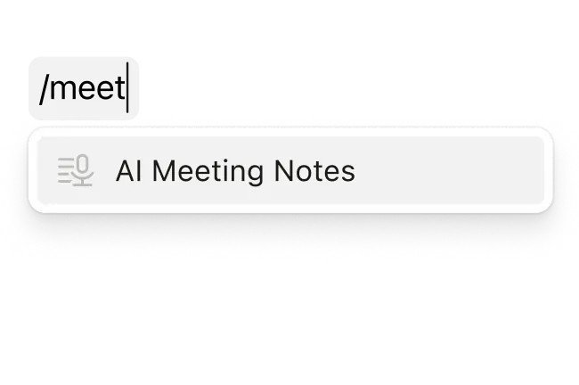 이미지 ② AI Meeting Notes 블록 추가 화면 (/meet 입력) · 이미지 출처: