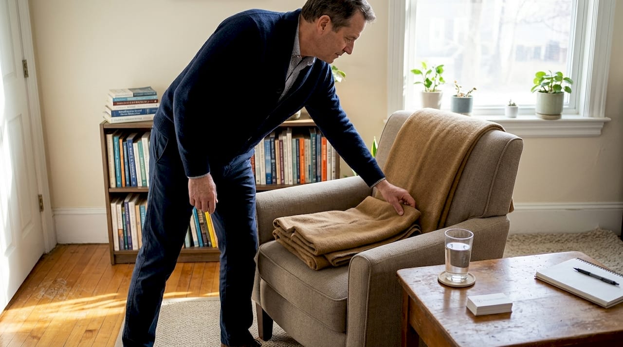 Somatic therapist preparing session room