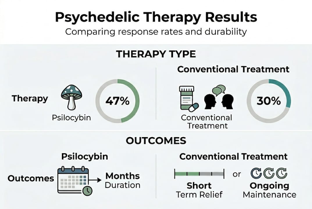 Infographic comparing psychedelic therapy outcomes