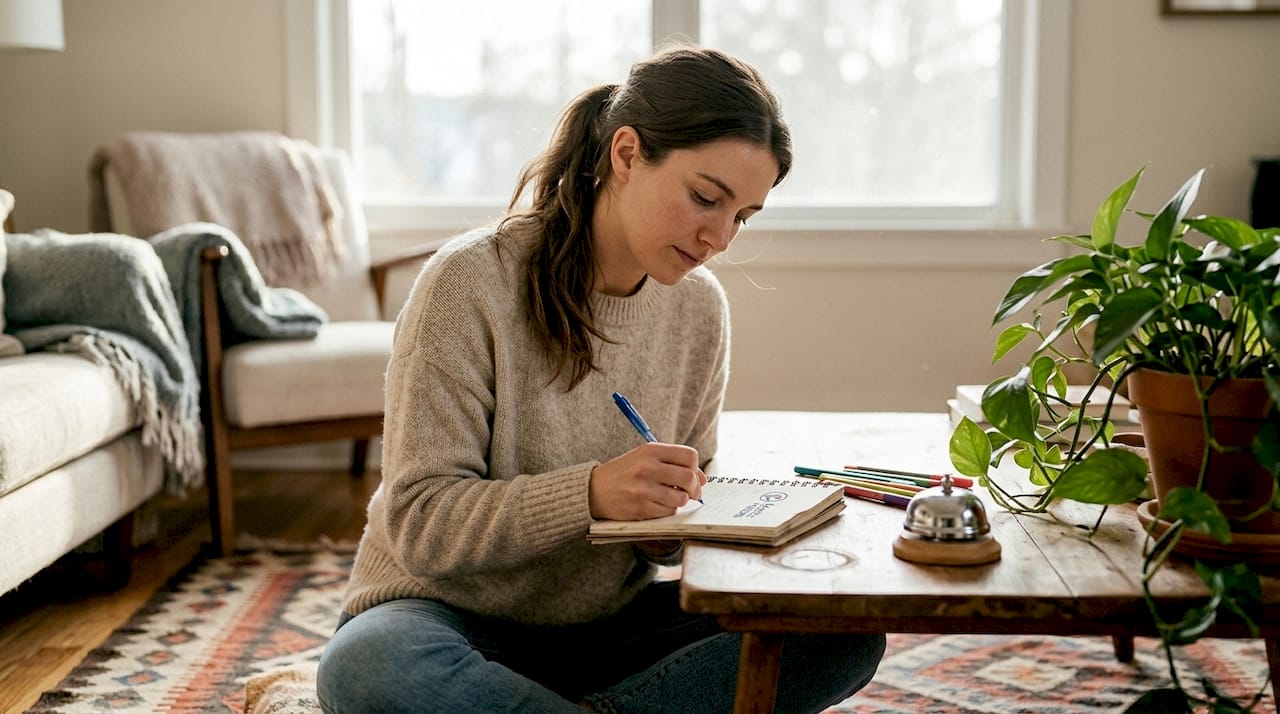 Woman journaling during home therapy session