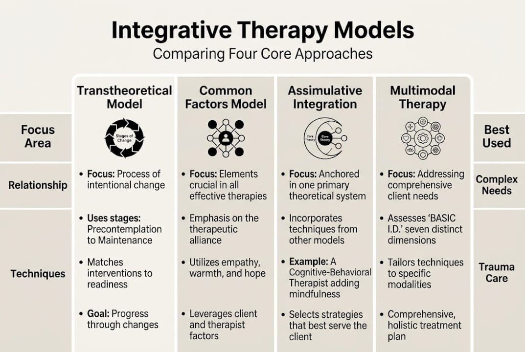 Infographic comparing integrative therapy models