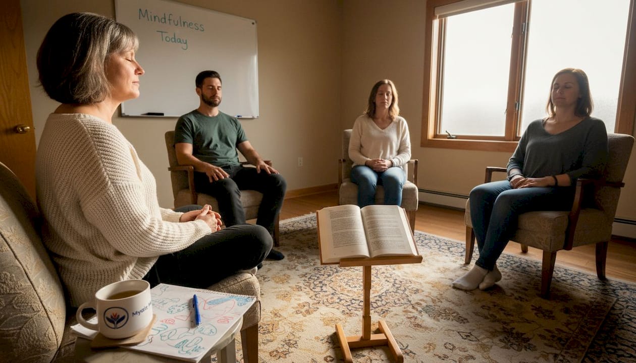 Group mindfulness therapy in session