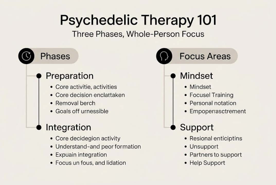 Infographic shows main psychedelic therapy phases
