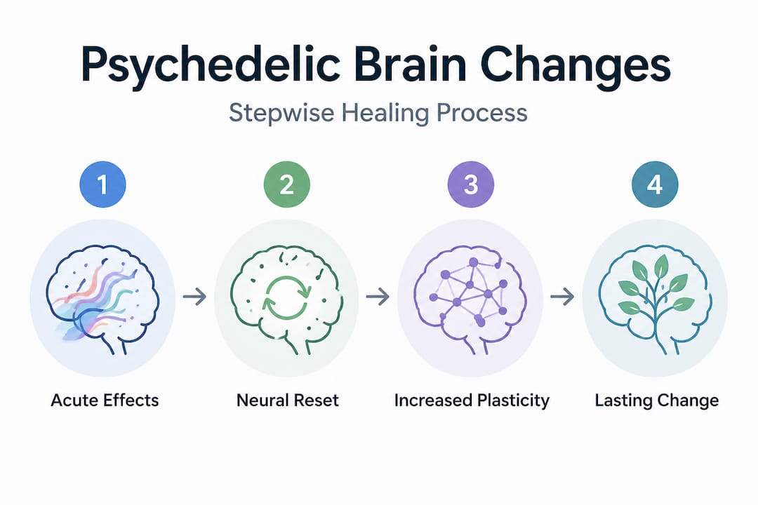 Infographic of stepwise brain healing with psychedelics