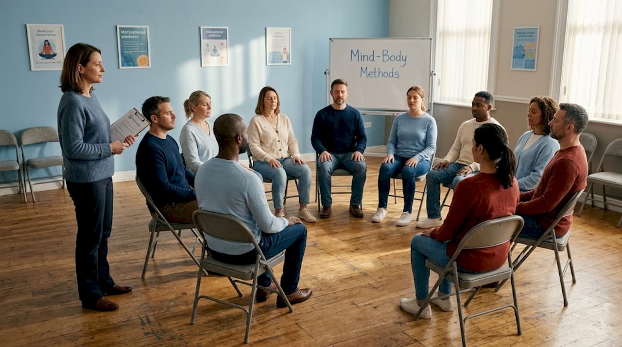 Community group doing mind-body session