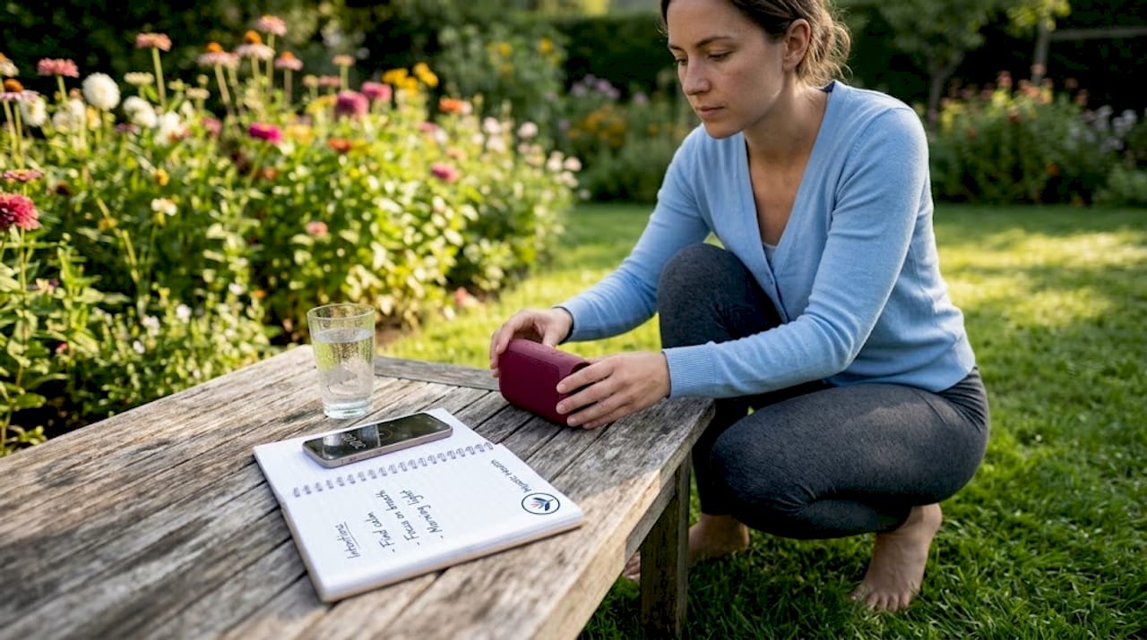Woman preparing peaceful sound therapy setup