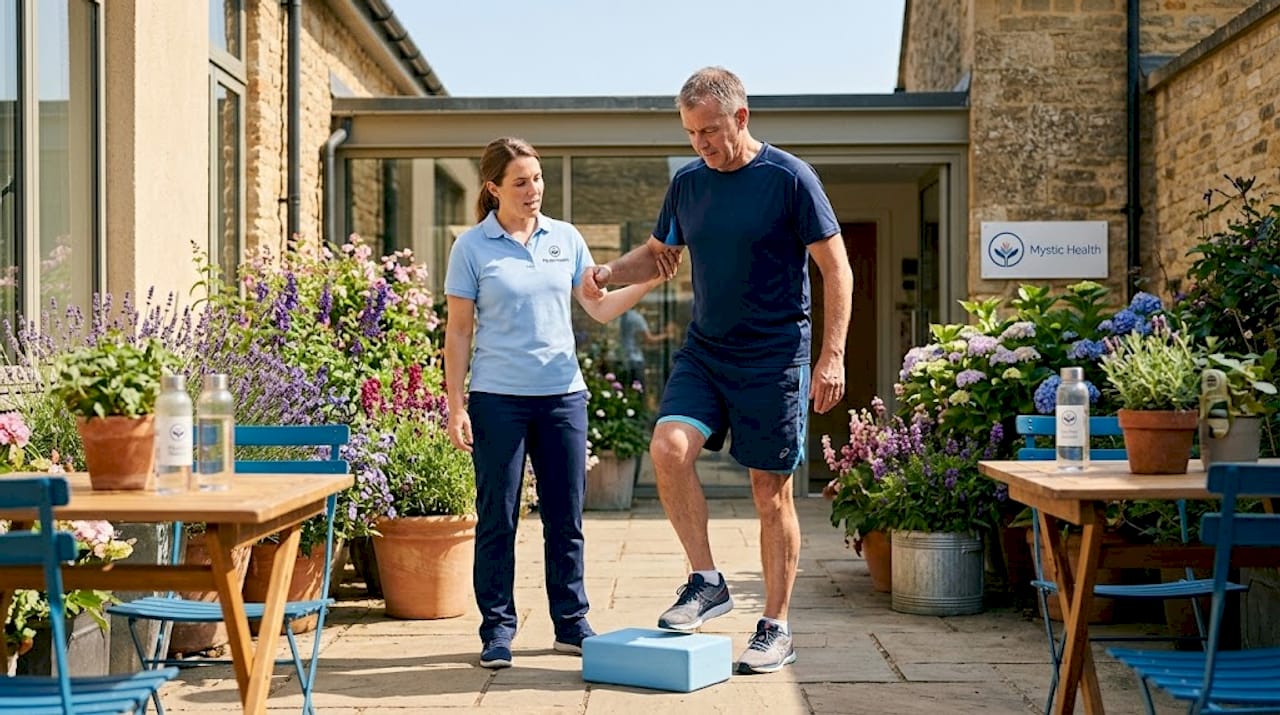 Man practicing physical therapy balance exercise