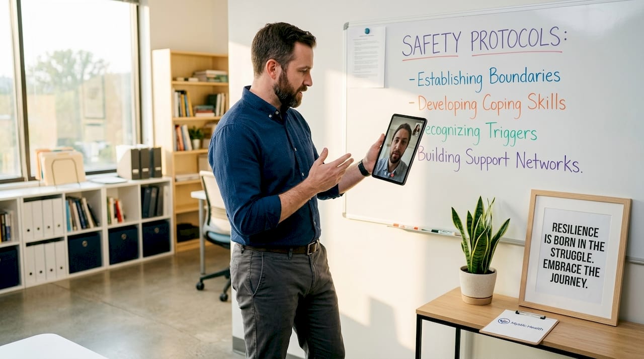 Therapist explains screening and safety protocols