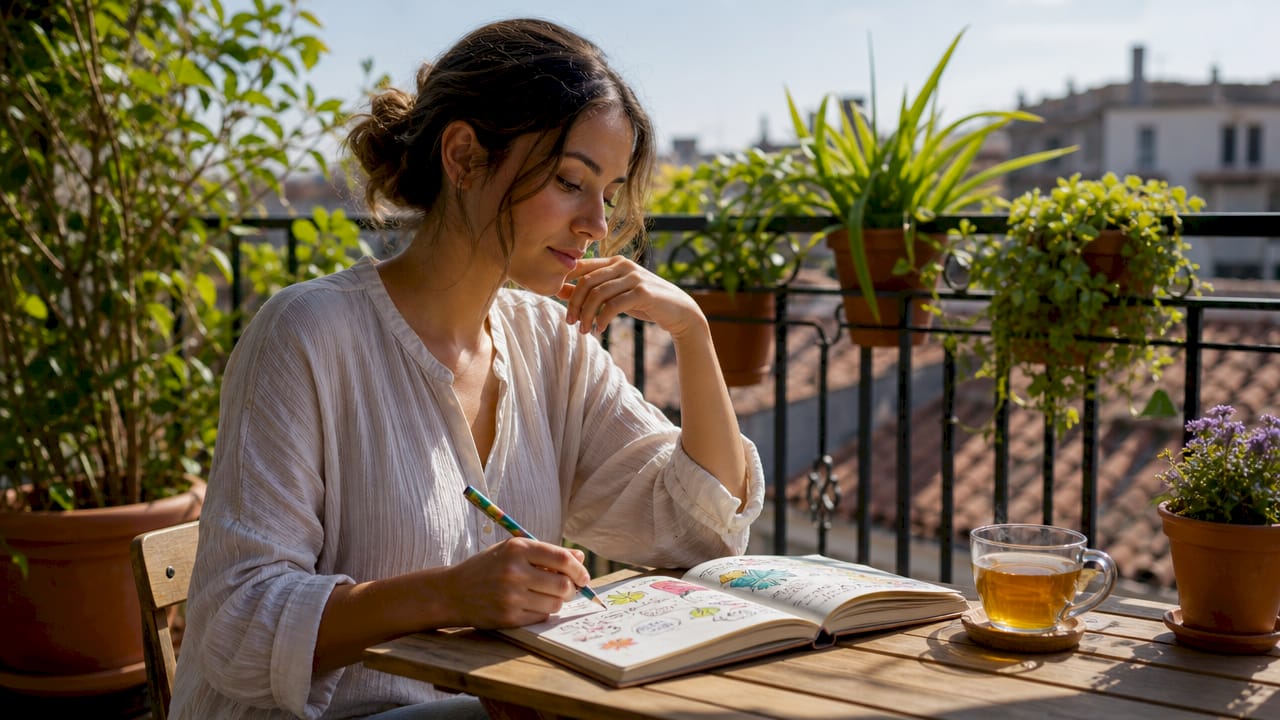 Hands writing in journal during psychedelic integration