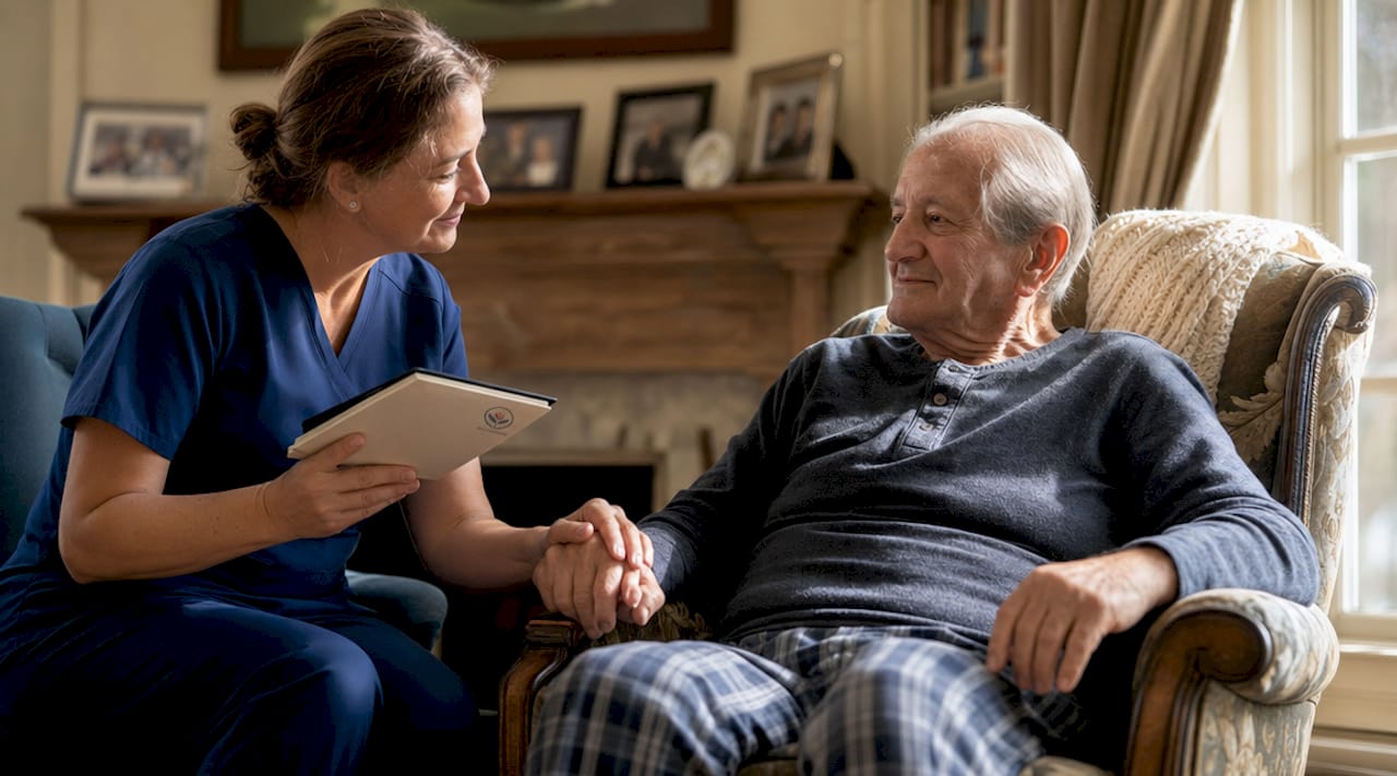 Nurse providing palliative care support at home