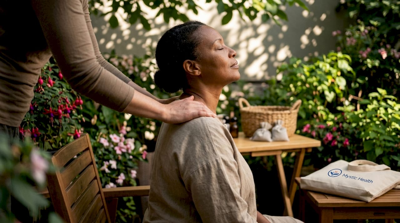 Therapist’s hands applying somatic touch in therapy session