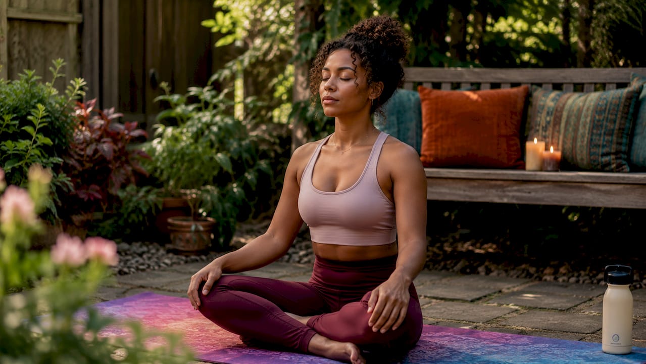 Woman practicing breathwork meditation indoors