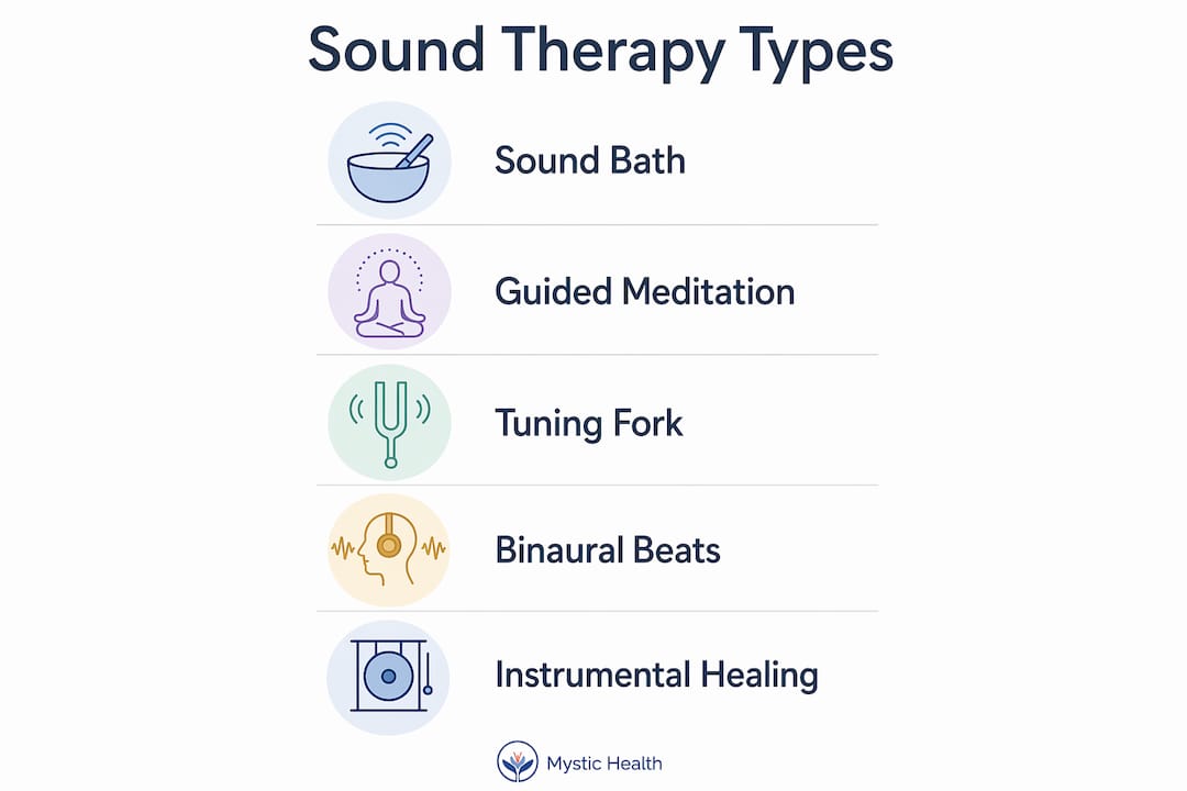 Infographic presenting main types of sound therapy