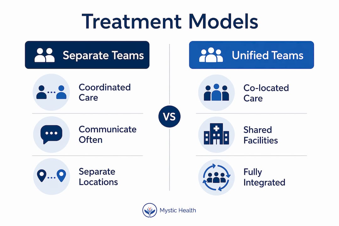 Infographic comparing dual diagnosis treatment models