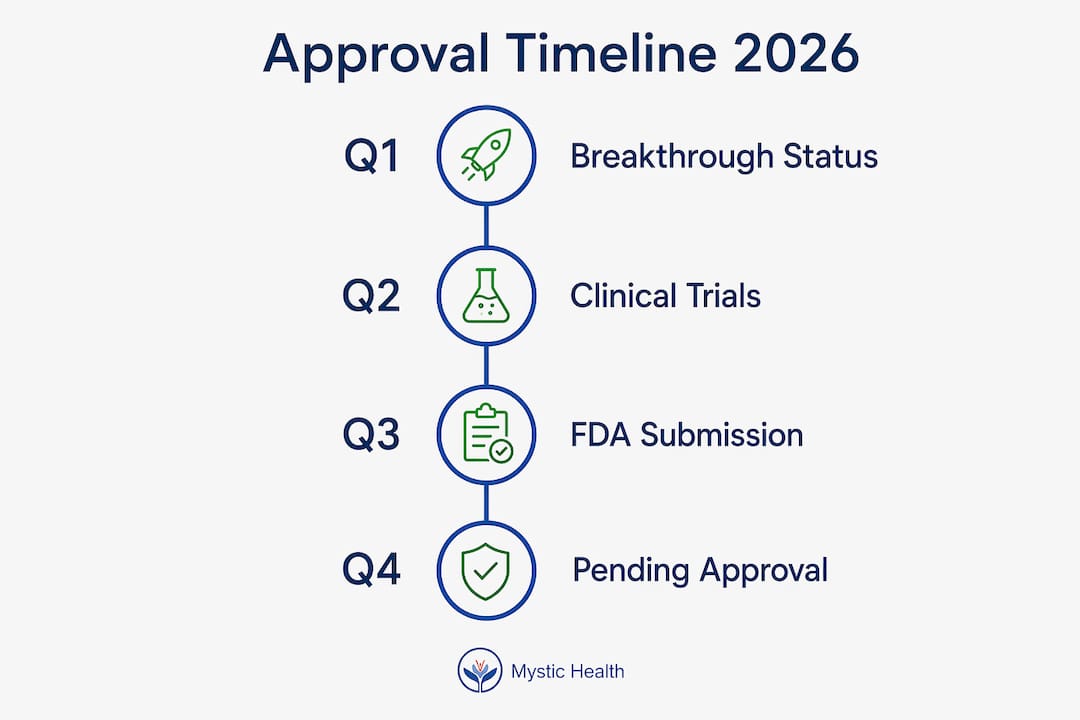 Infographic showing psychedelic therapy FDA approval timeline