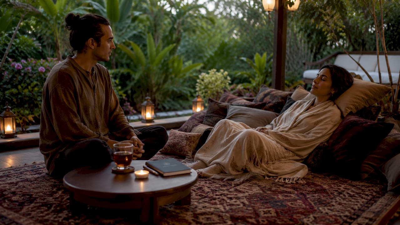 Guide supporting client in therapy session
