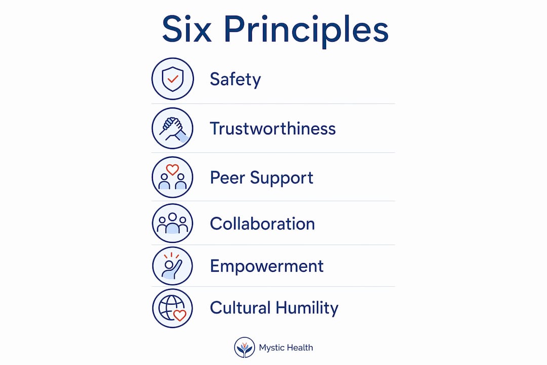 Infographic of six trauma-informed care principles