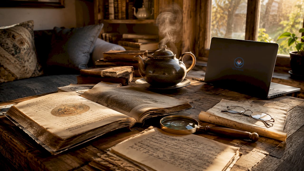 Ancient texts with modern science tools overhead