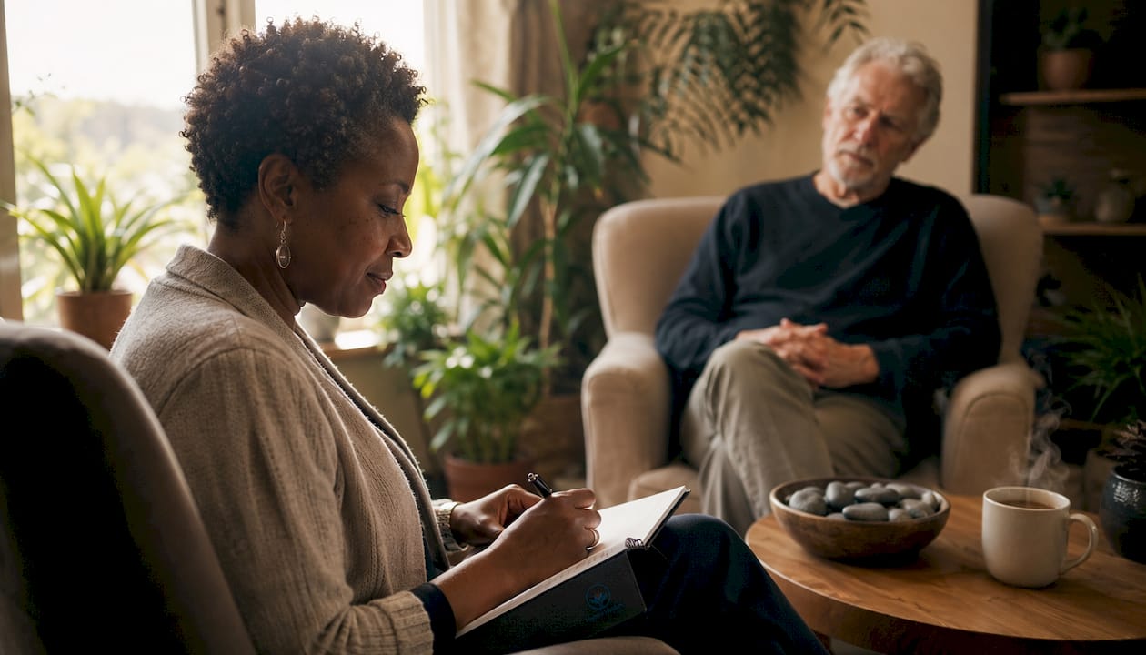 Therapist leading cognitive behavioral therapy session