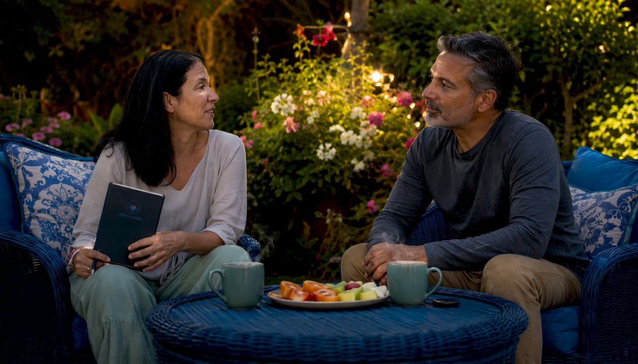 Couple in therapy discussing shared experience