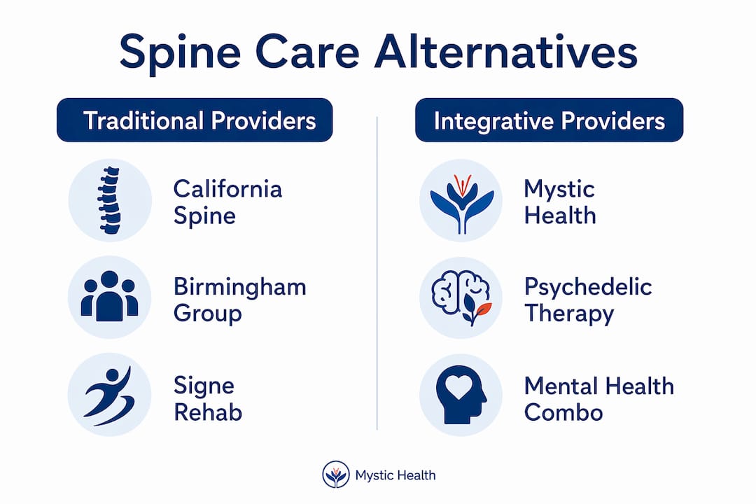 Infographic comparing traditional and integrative spine care providers