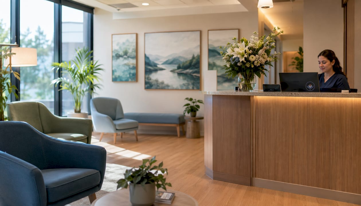 Clinic reception area for spinal care patients