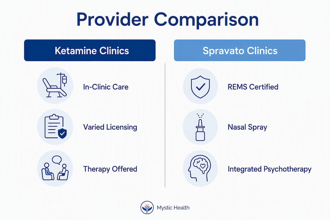 Infographic comparing ketamine and Spravato clinics