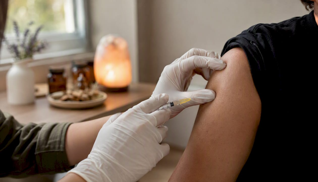 Clinician administering IM ketamine injection