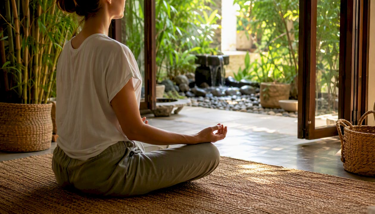 Person doing breathwork in wellness room