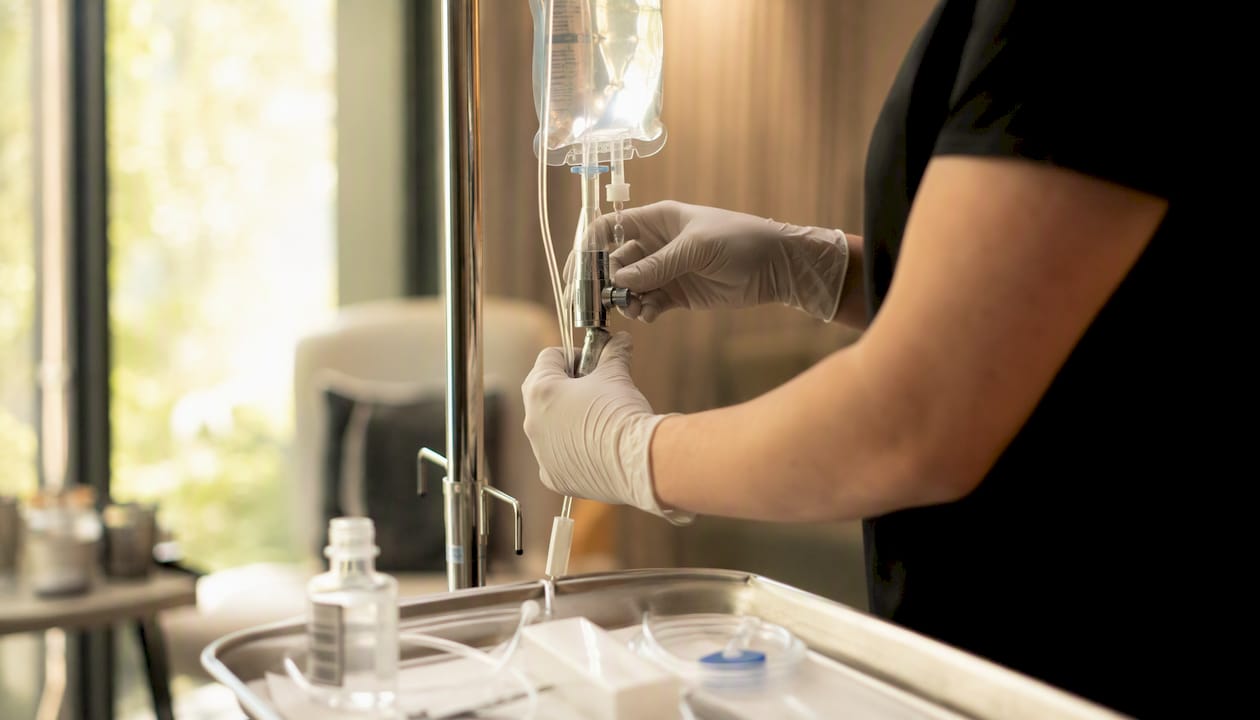 Clinician preparing ketamine IV infusion