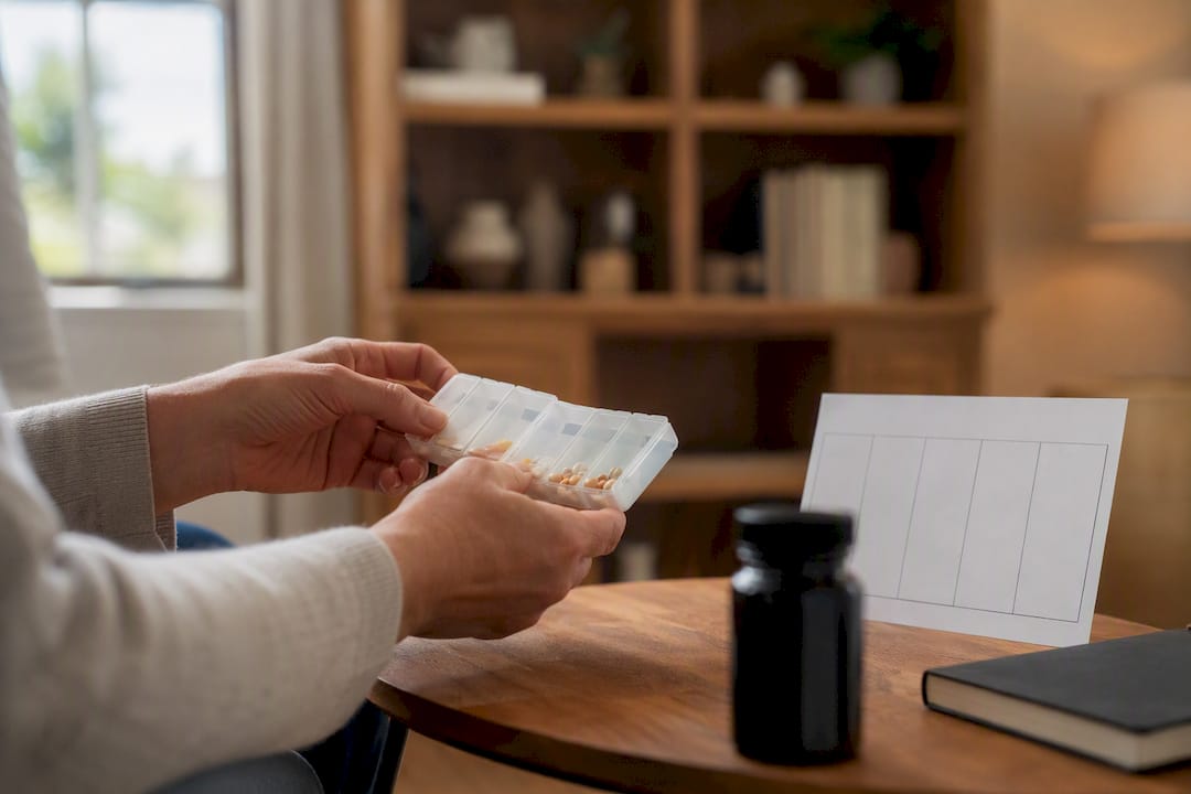 Clinician managing medication dose organizer