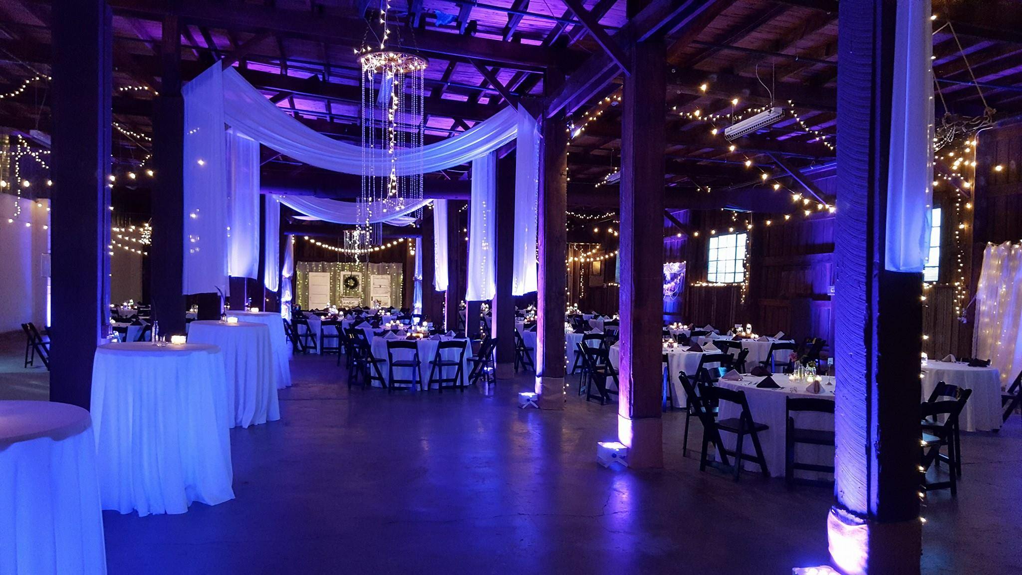 inside of the Epic Event Centre with blue uplighting