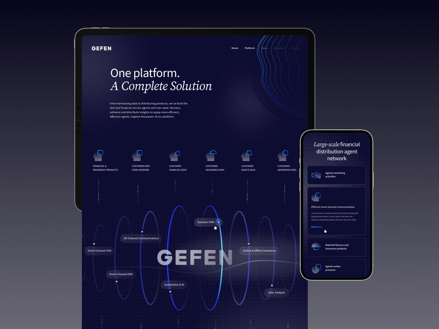 Fintech site with dark theme and data-forward design