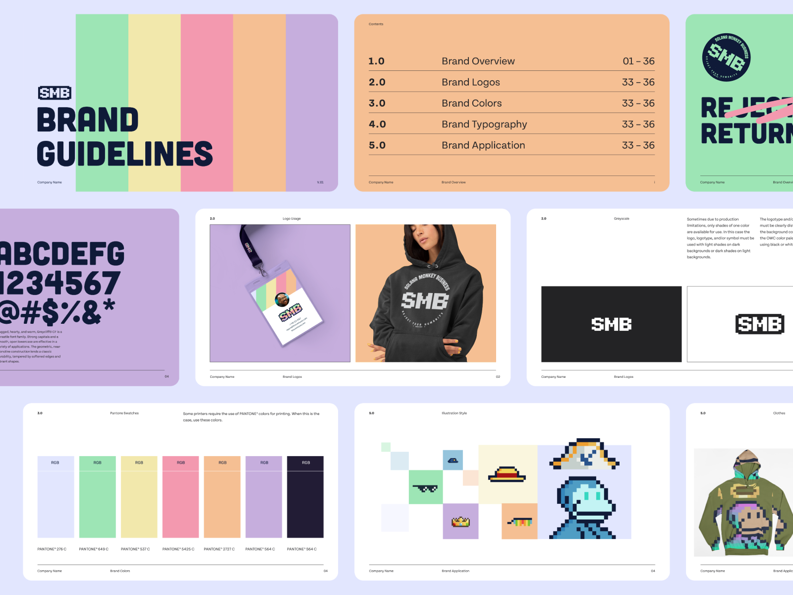 Complete logo deliverable package showing the primary logo, horizontal lockup, icon version, and all color variations including reversed and single-color, arranged in a clear delivery format