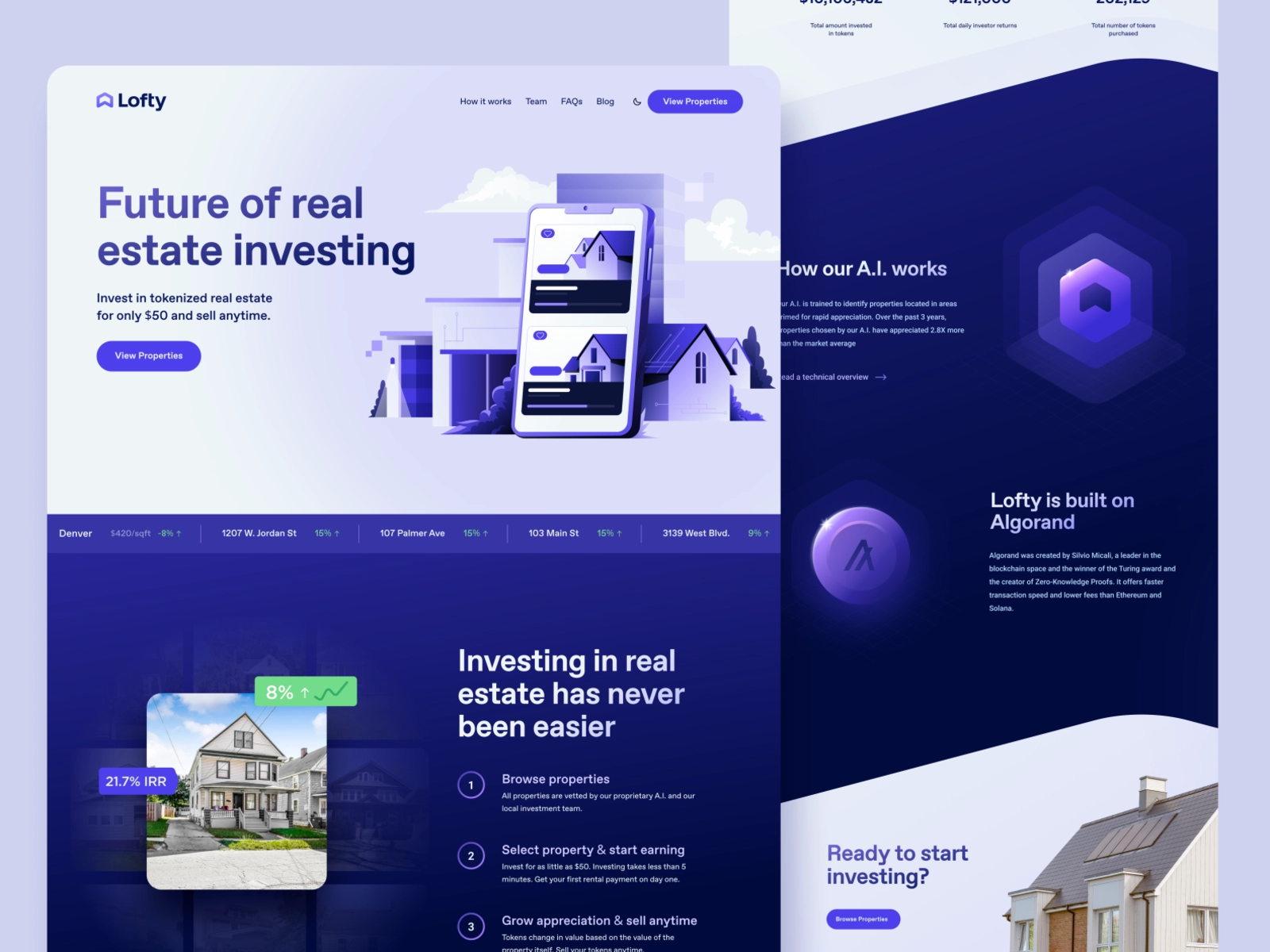 Web design for a real estate platform showing the kind of multi-format web work a subscription covers at a flat monthly rate