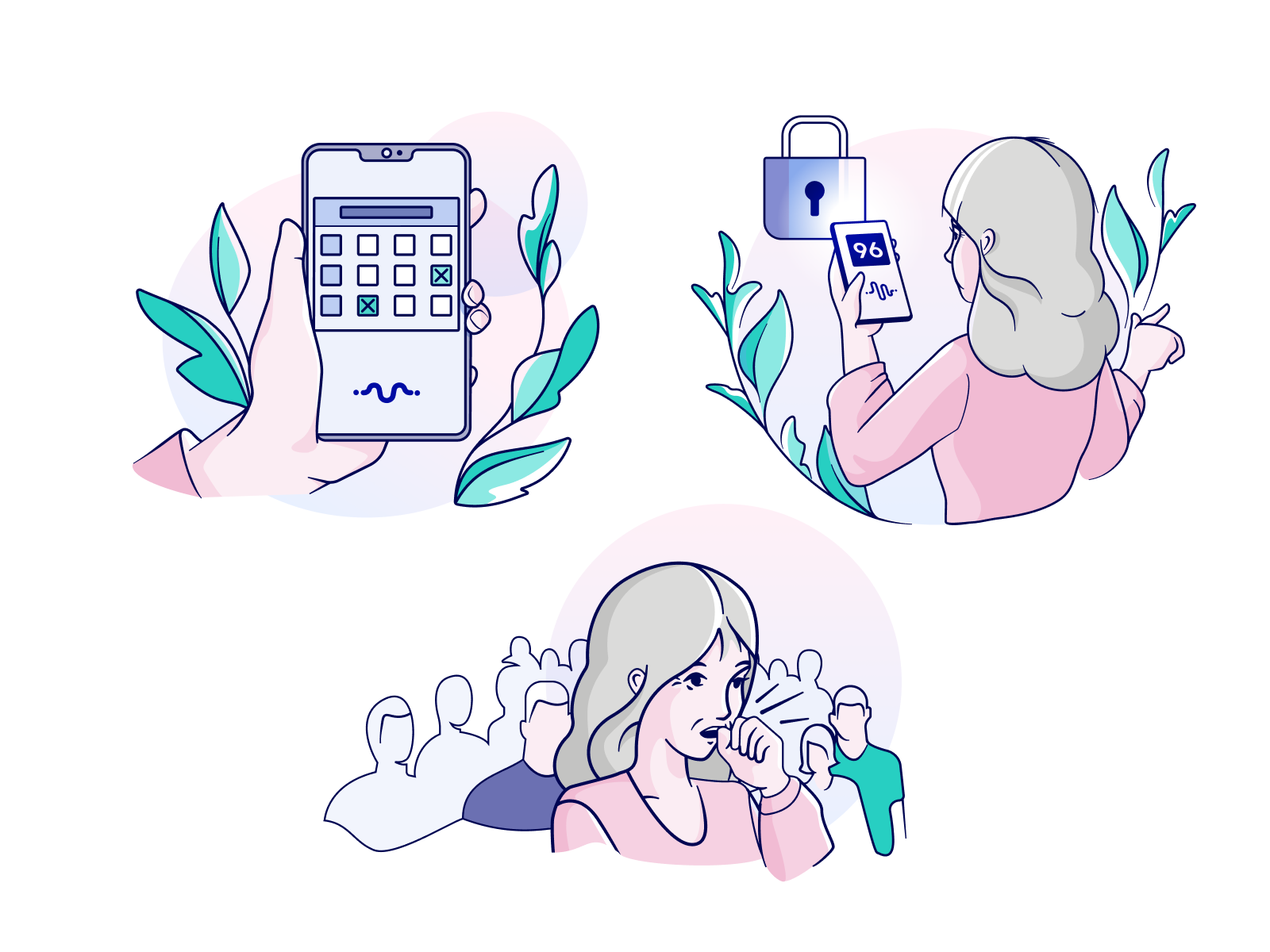 Mobile app with illustration-forward line art design