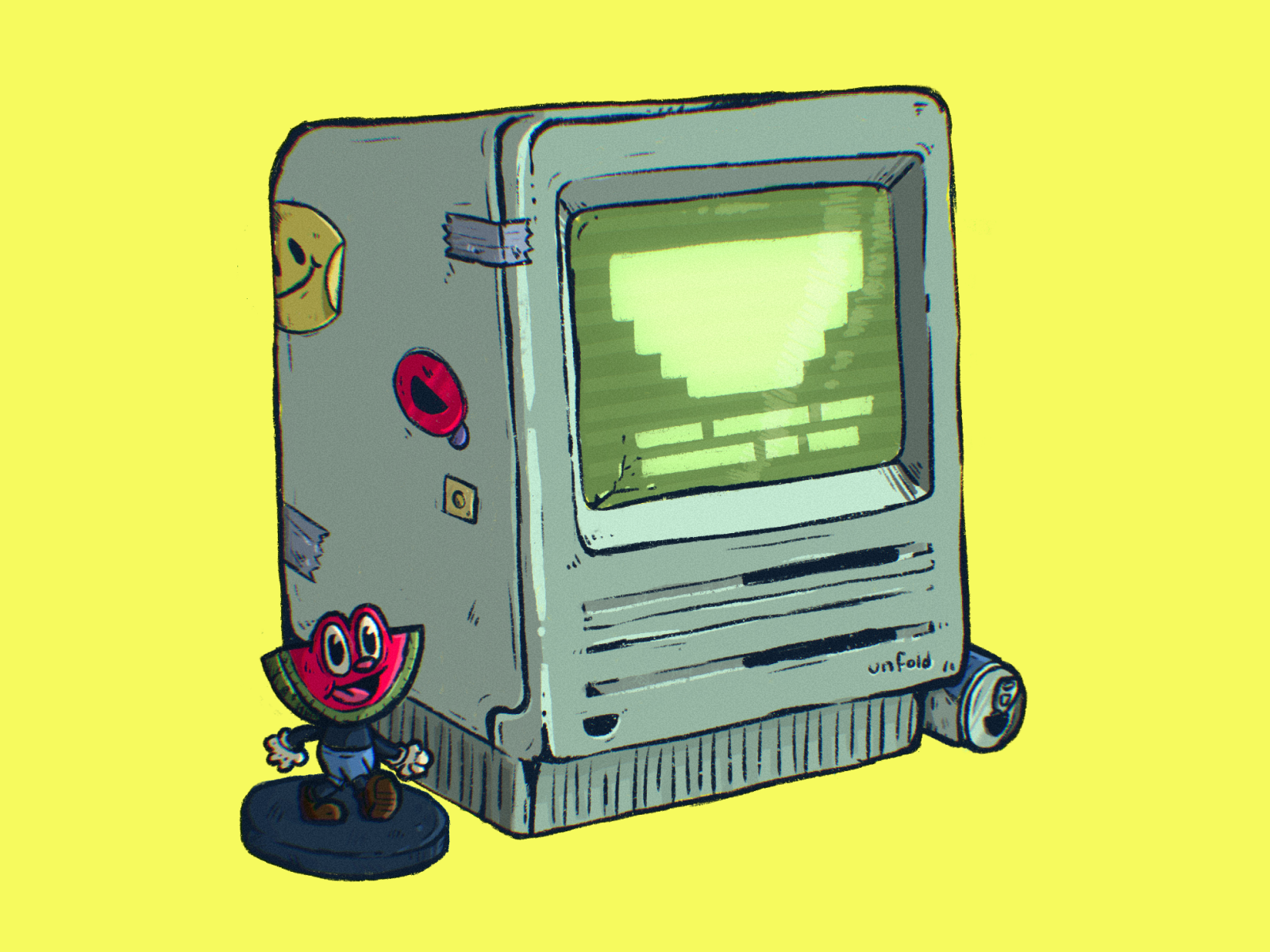 Retro Mac character with strong personality and brand voice