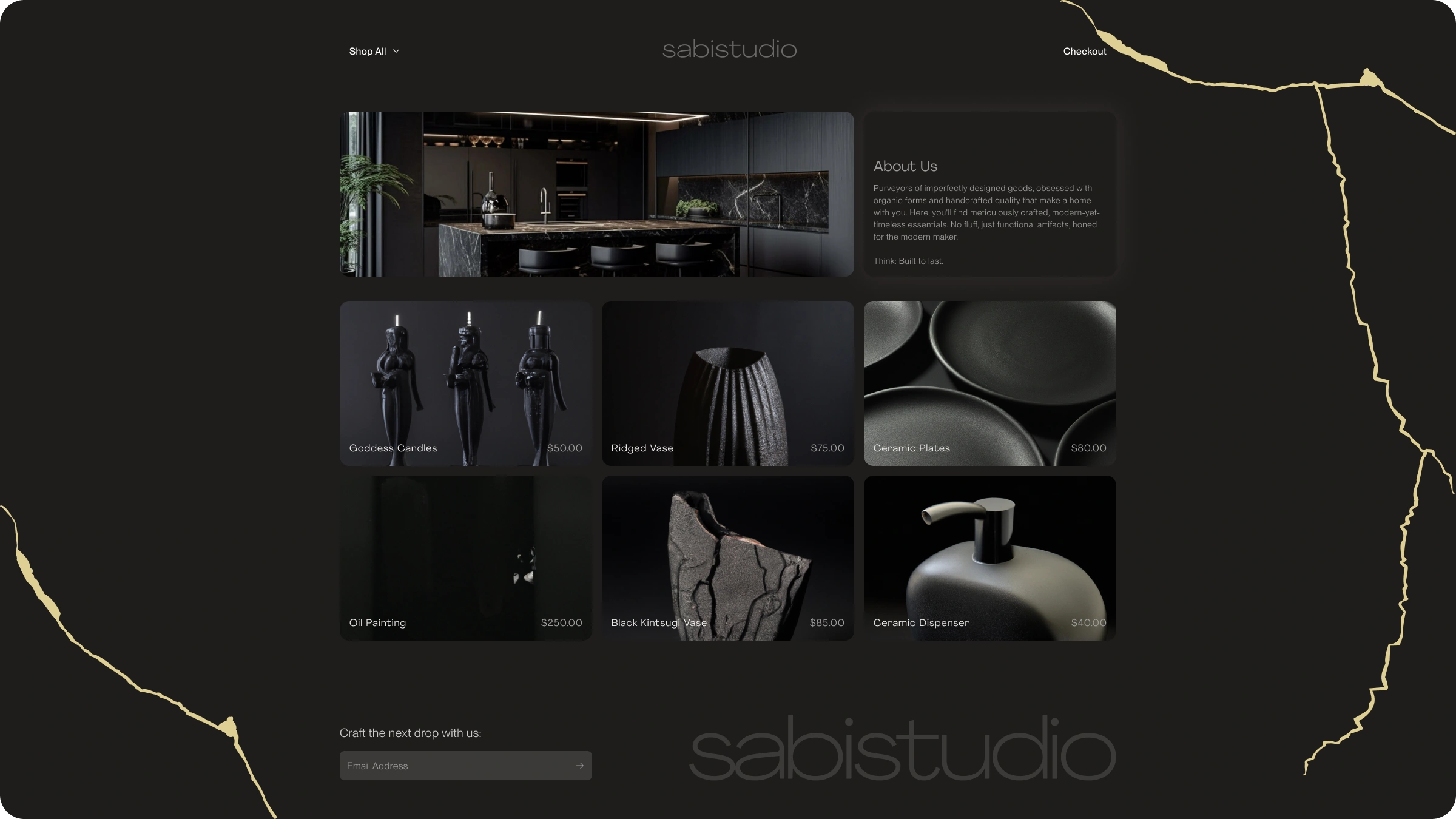 Custom e-commerce website design for Sabi Studio 

