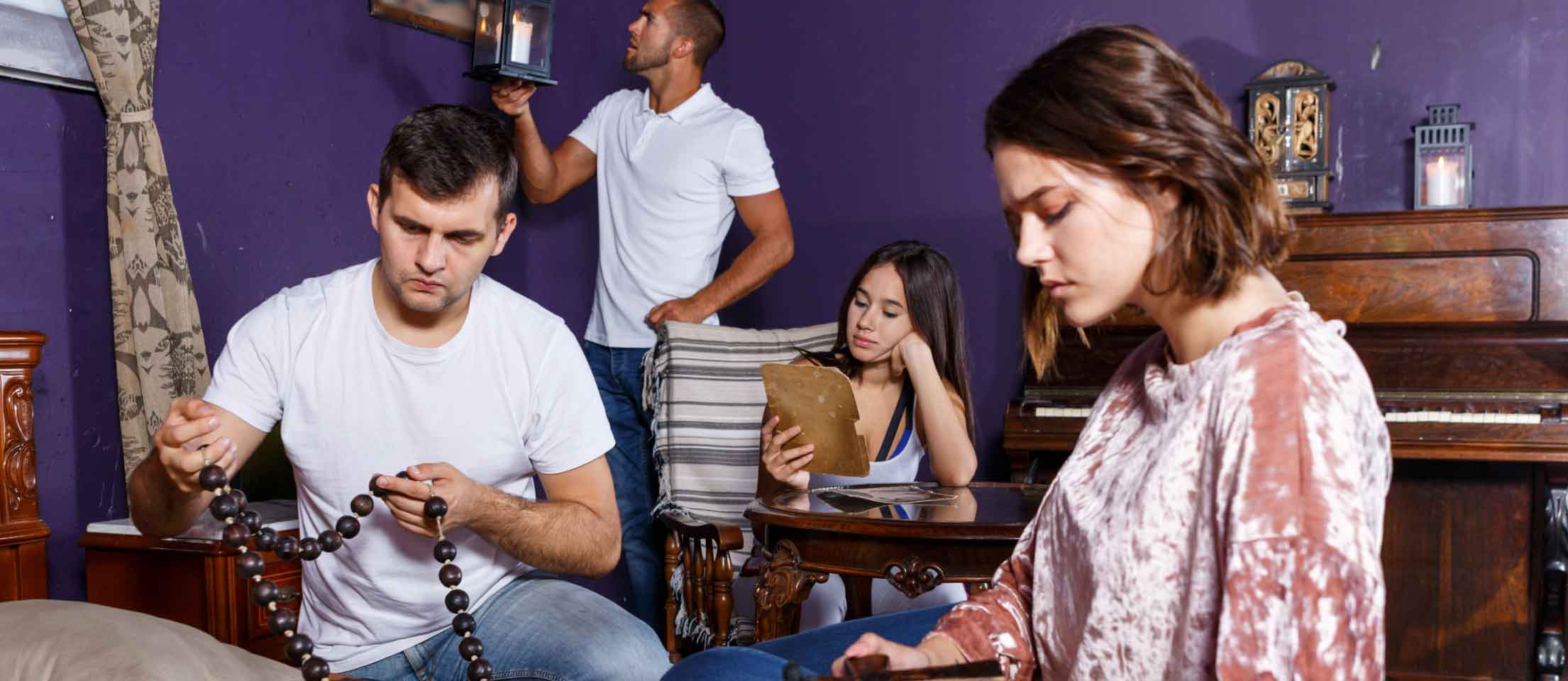 Group of friends doing an escape room challenge