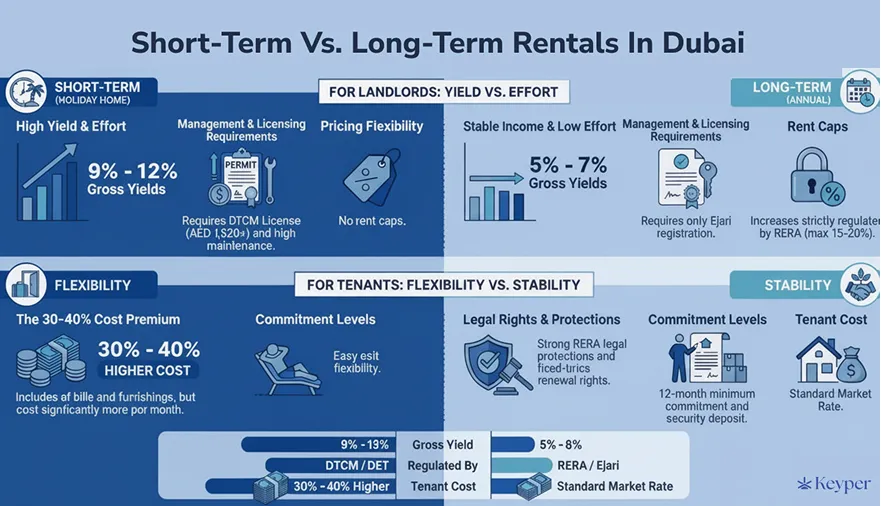 infographic of short-term vs long-term rentals in Dubai