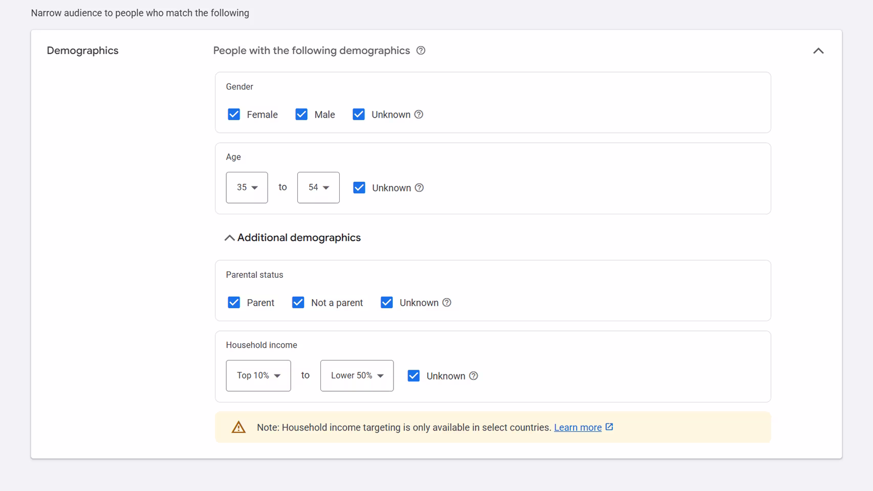 Demographics in Google Ads Audience Manager
