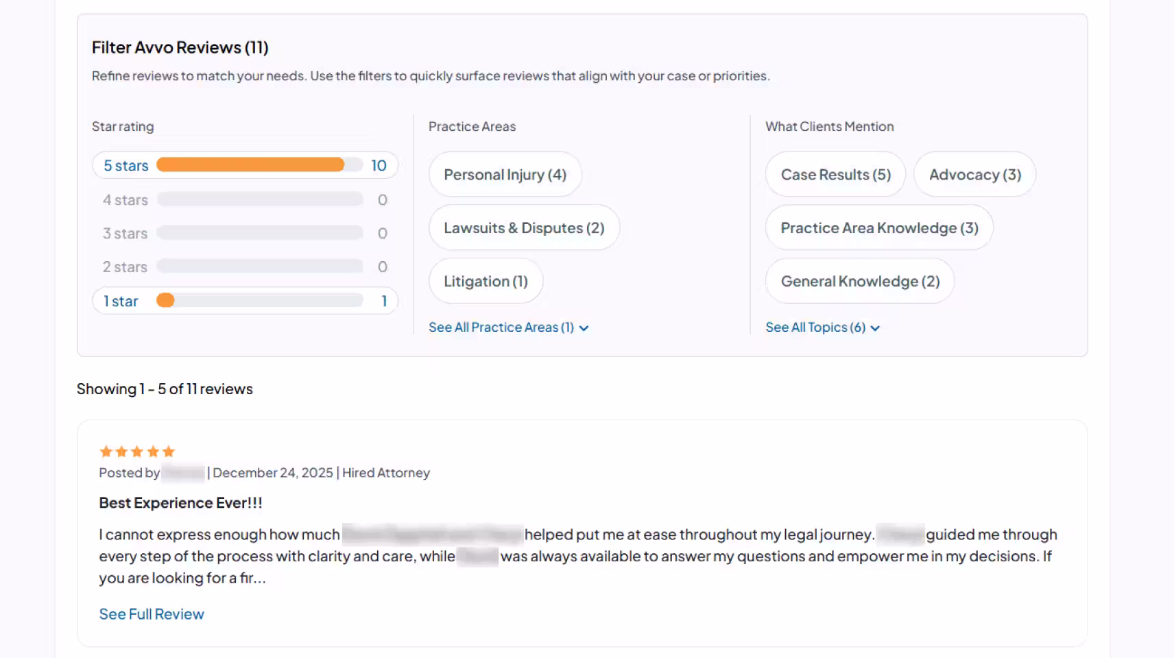 Avvo Client Reviews