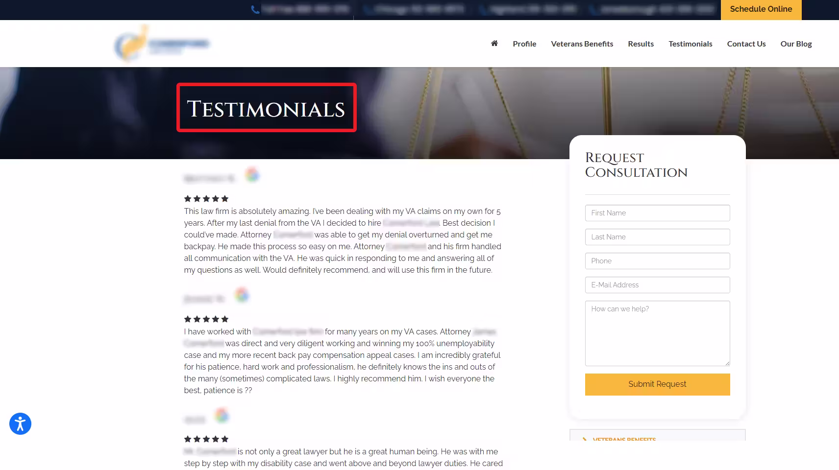 Testimonials VA Disability Firms